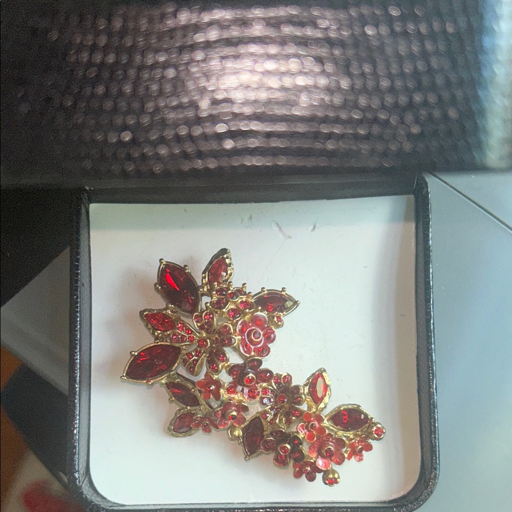 Jay Strongwater Naomi Red Floral Brooch